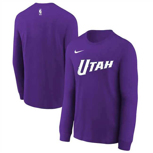 Men's Purple Utah Jazz 2024/25 City Edition Essential Logo Long Sleeve T-Shirt